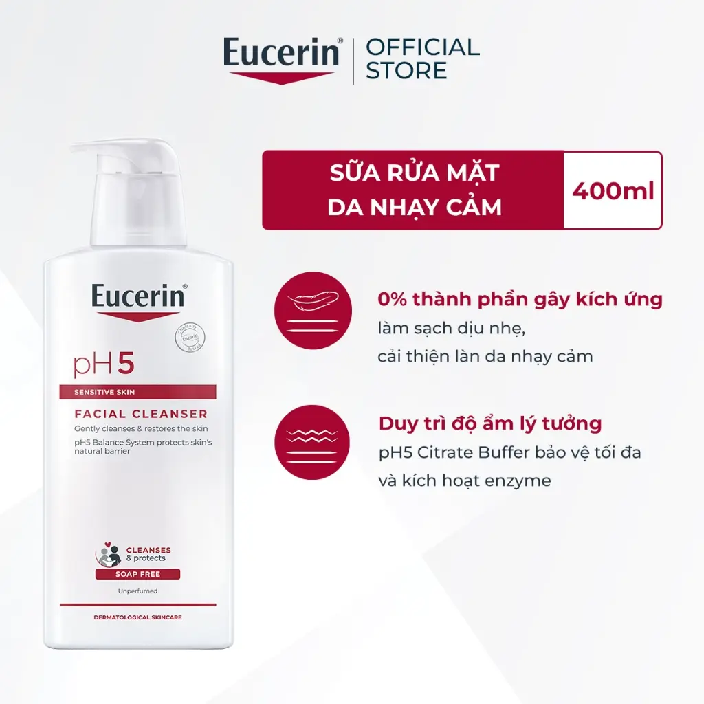 [Eucerin x Hannah] Sữa rửa mặt không gây kích ứng cho da nhạy cảm Eucerin pH5 Facial Cleanser 400ml | BigBuy360 - bigbuy360.vn