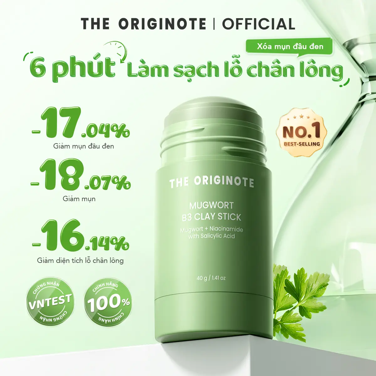 Thanh lăn mặt nạ đất sét The Originote cải thiện mụn kiểm soát dầu dưỡng da mặt se khít lỗ chân B3 Clay Mask Stick 40g