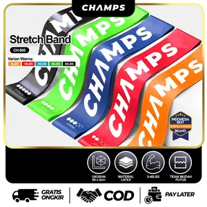 CHAMPS Stretch Band CH-505 – Resistance Loop Bands 5in1 Set 5pcs Pilates Elastis Premium Fitness Gym Workout Otot Kaki Outdoor
