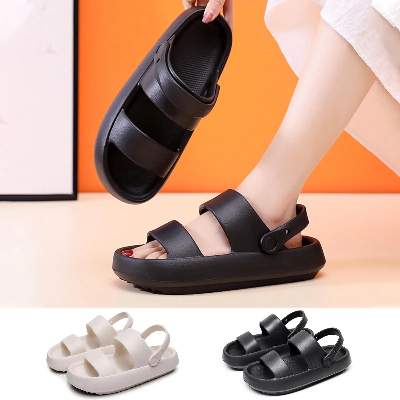 Summer EVA one-shoe, two-wear soft sole bathroom couple sandals - unisex, Korean style basic chic outdoors flat sandals for women