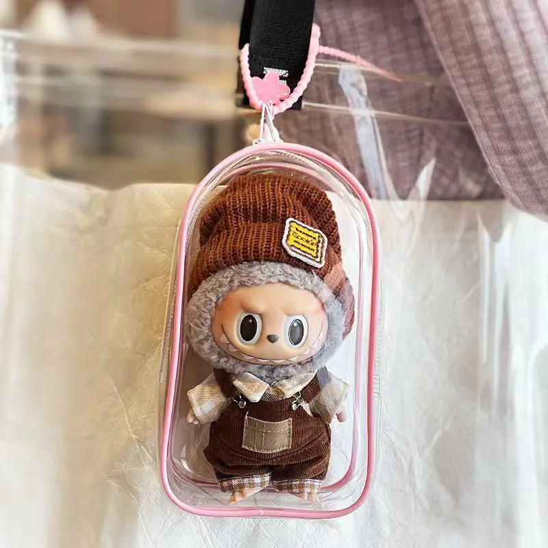Tas penyimpanan boneka transparan Tas pelindung boneka transparan termasuk gantungan kunci dan pom pom 3