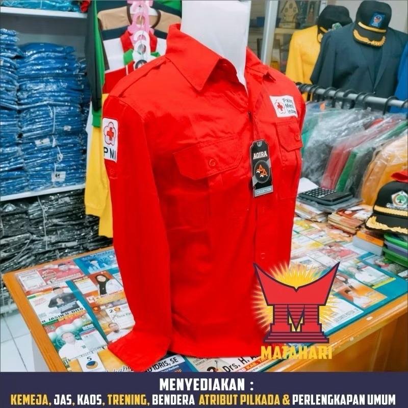 KEMEJA PDH PMI PMR KEMEJA MERAH Kerah Panjang Atasan Pria Wanita Cowok Baju