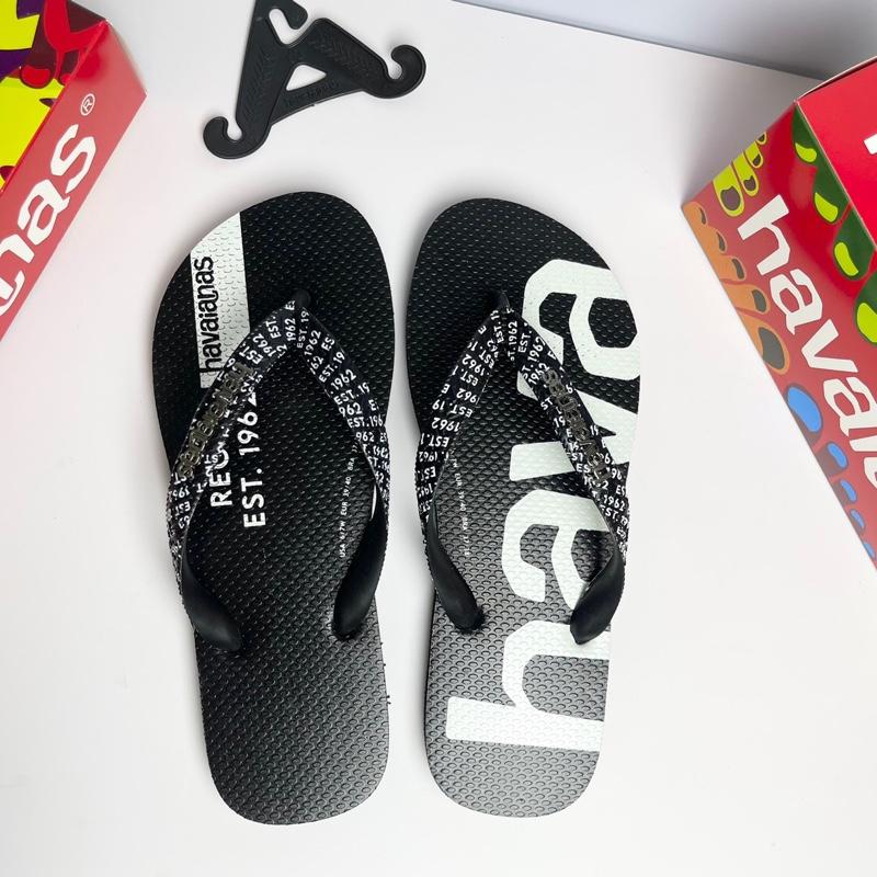 HavaHub - Dép kẹp Thái HAVANAS Chữ Basic Đen Trắng (Dép đế xéo thái nặng 450g Fullbox hỗ trợ đổi size )