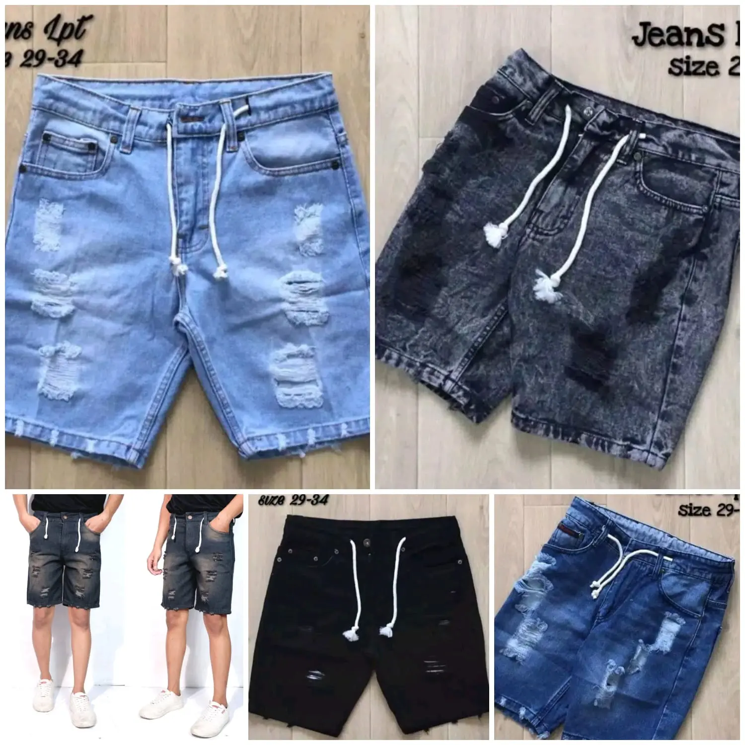 Celana Pendek Pria Sobek Jeans Cowok Robek Ripped Distro