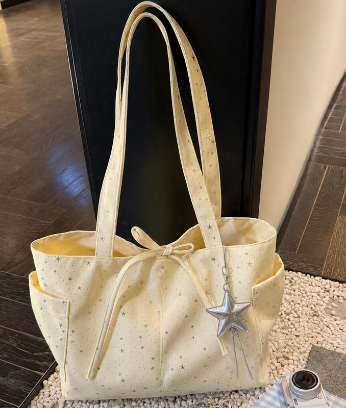 DEAL MỞ BÁN ( Tặng Cham SAO ) Túi tote nữ đeo vai size 36 vải canvas họa tiết ngôi sao kèm charm sao bạc đựng vừa A4 laptop TXN658