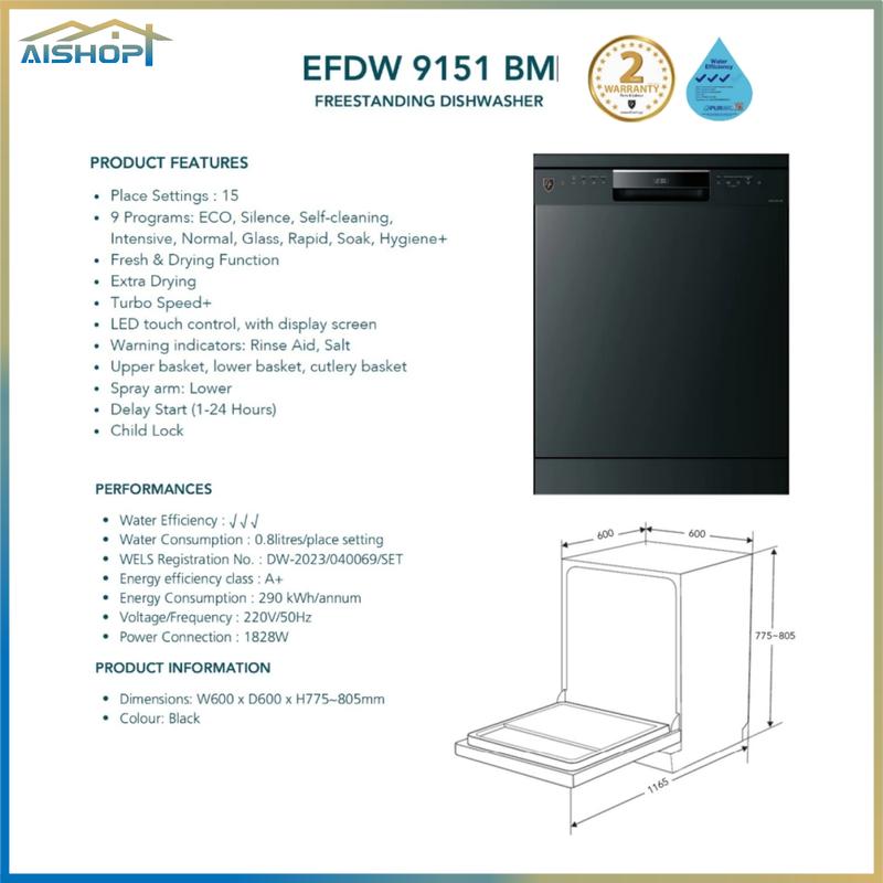 Product Introduction of [SG Seller]EF  EFDW 9151 BM FREESTANDING DISHWASHER 29