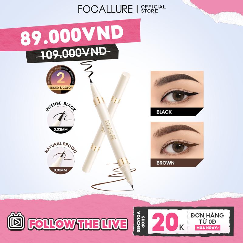 Bút kẻ mắt dạng lỏng 2 trong 1 hai đầu FOCALLURE Khô nhanh và Không nở Nâu đen 1.2g/1pc