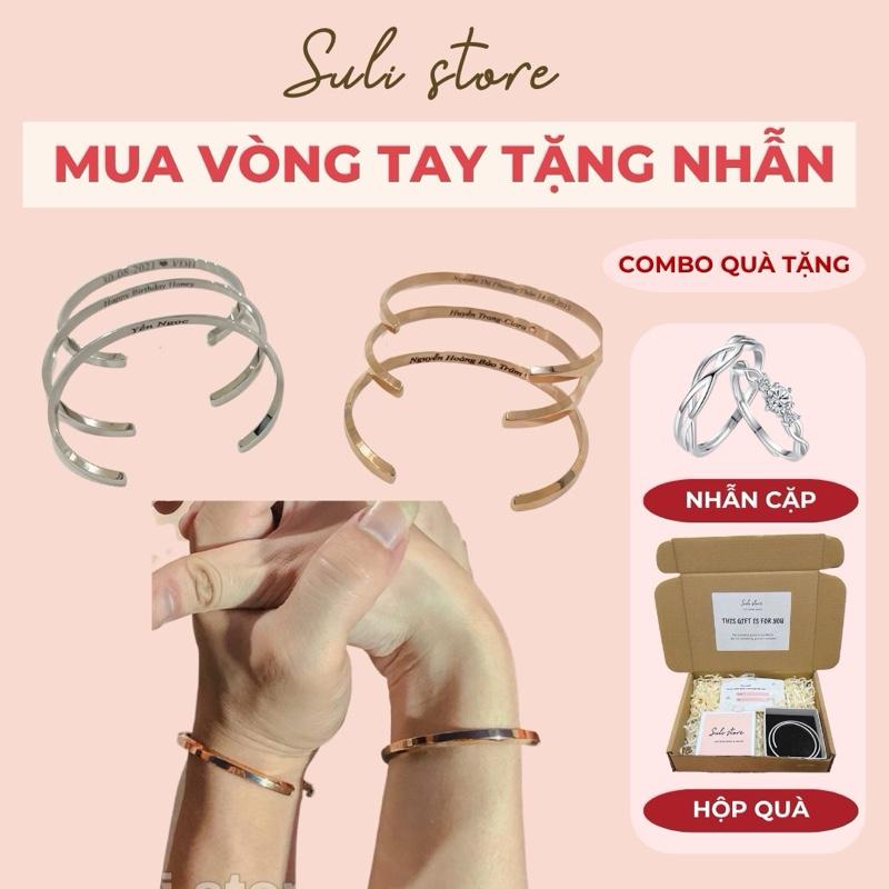 [MUA 2 TẶNG NHẪN CẶP] Cặp vòng tay CUFF khắc tên theo yêu cầu không đen gỉ Suli store Phụ Kiện Titan vong vong  tay