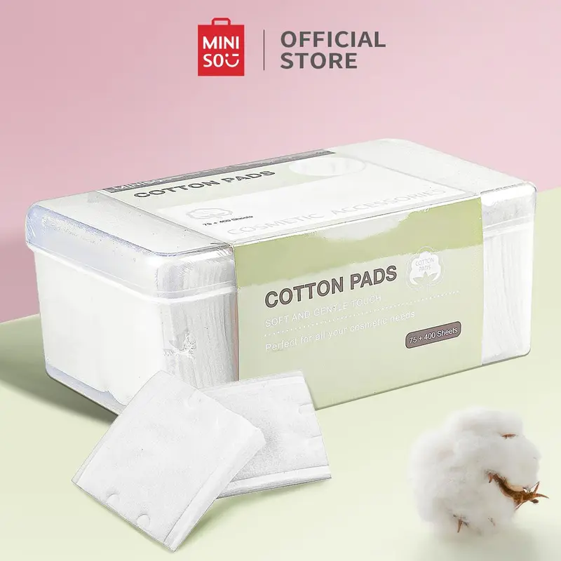 [FREE GIFT] MINISO Facial Cotton Pads 75pcs Tebal + 400pcs Tipis Kapas Pembersih Makeup Make Up Bantalan Kapas Kotak Kapas Pembersih Wajah Kapas Kecantikan 1