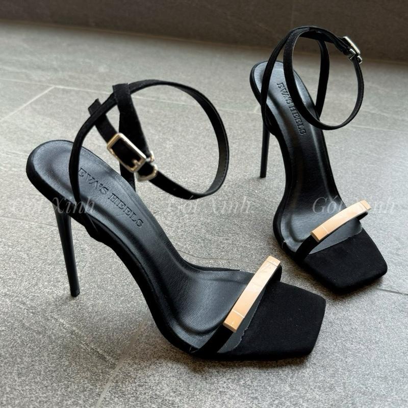 GÓT XINH - Giày sandal cao gót Nữ basic phối khoá sang trọng mũi vuông da lộn…