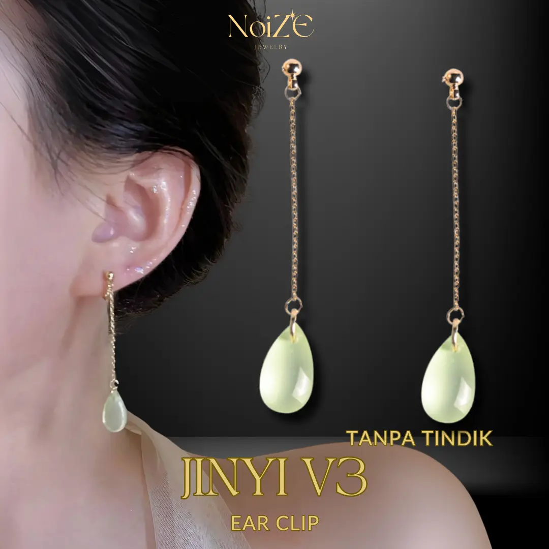 NoiZE JINYI V3 - Anting Jepit Wanita Klip Tanpa Tindik Ear Clip Silver S925 Jade Giok Oriental