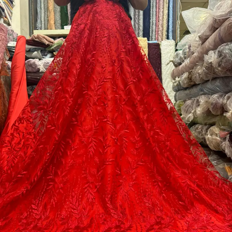 Kain bahan tile akar mutiara bordir atas bawah 135 motif rendam 0