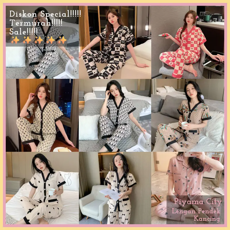 ( READY STOK ) PiyamaCity PC567 - [P06/PX06] - Piyama Kancing Pendek Set Wanita Import | Baju Tidur Kemeja Impor | Piyama Kancing Korea | Piyama Taehyung BTS | Piyama Milksilk Kancing Lengan Pendek Celana Panjang