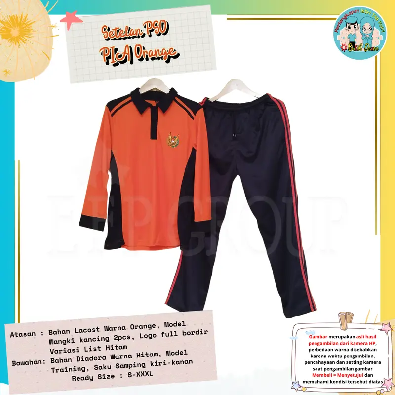 (READY STOK..!!) SETELAN OLAHRAGA PIA BIRU / ORANGE SIZE S-4XL 1