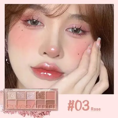 SWEETMINT Bảng Phấn Mắt 10 Màu Sắc Tông Lì / Hiệu Ứng Ngọc Trai Chống Thấ, Phấn Mắt, Trang Điểm Cosmetic Mỹ Phẩm, Có Thể Trộn, Mịn Như kem 20g 6