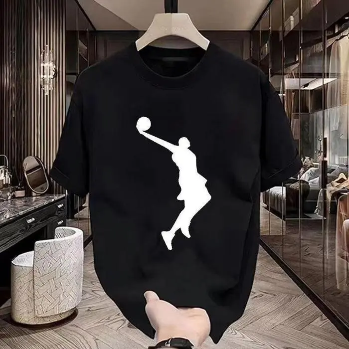 【NEW 】Basket AJ Jordan lengan pendek aktivitas luar kapas murni Teknologi asing maju Store Baru 73TOKO Gaya unik - Hitam, S