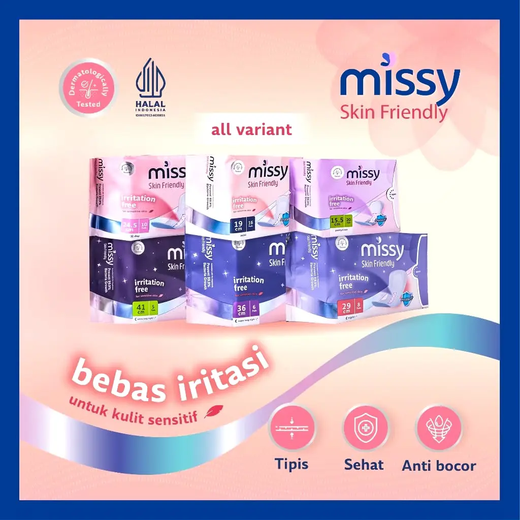 Missy Pembalut & Pantyliner Skin Friendly (Super Thin, Anion Tea Polyphenols, Peppermint Extract)