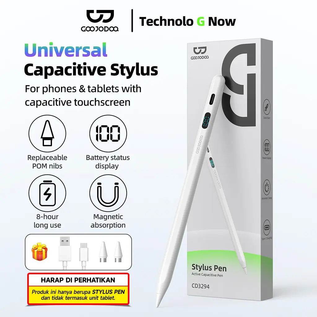 [HANYA STYLUS PEN - BUKAN TABLET] GOOJODOQ  CD3294 Universal Capacitive Stylus Pen w/ LED Display & Magnetic Attachment for iPad & Android Tablet Phone