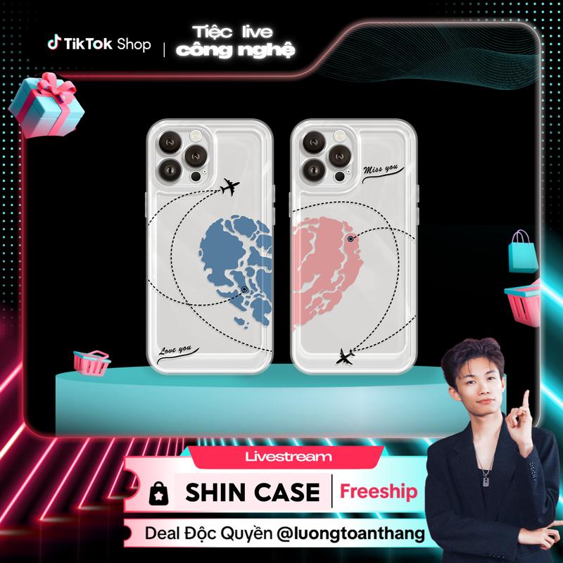 Shin Case X LuongToanThang712 Ốp Lưng iPhone Heart Map Viền Thẳng Chống Sốc Trong Suốt Bảo Vệ Camera - iP 6 6s 7 8 Plus X XS 11 12 13 14 15 16 17 Pro Max