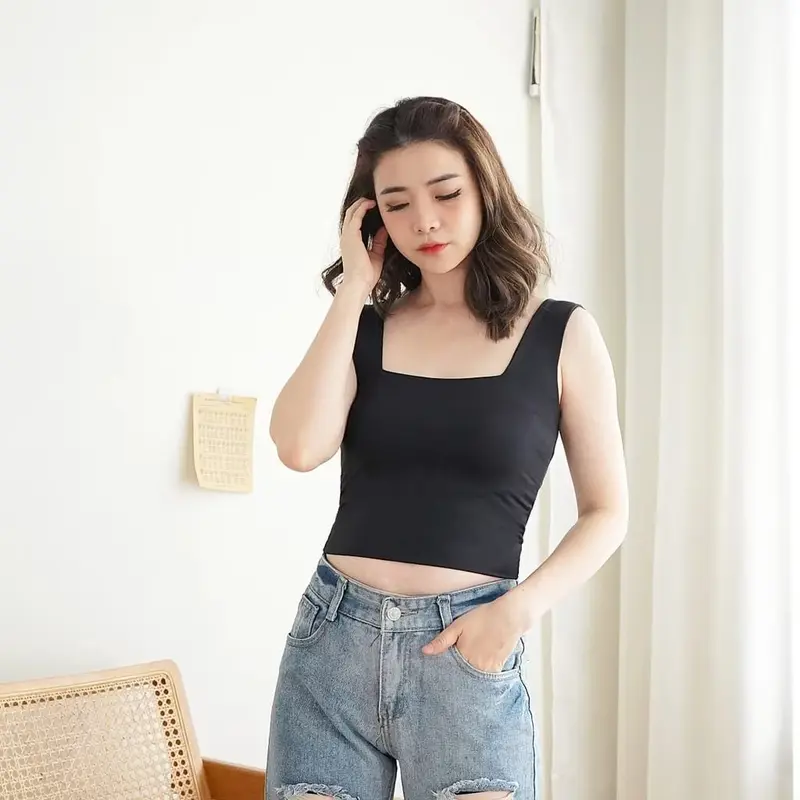 Atasan Crop Tank Top Wanita Bahan Spandek RC - Cewek, Pendek 3
