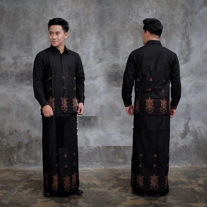 agms_ Baju Setelan Koko Pria Dewasa Stelan Sarung Remaja Laki Elegan Motif Batik Garis Premium Keren Muslim Formal Tangan Panjang Pendek Kain Katun Nyaman 7