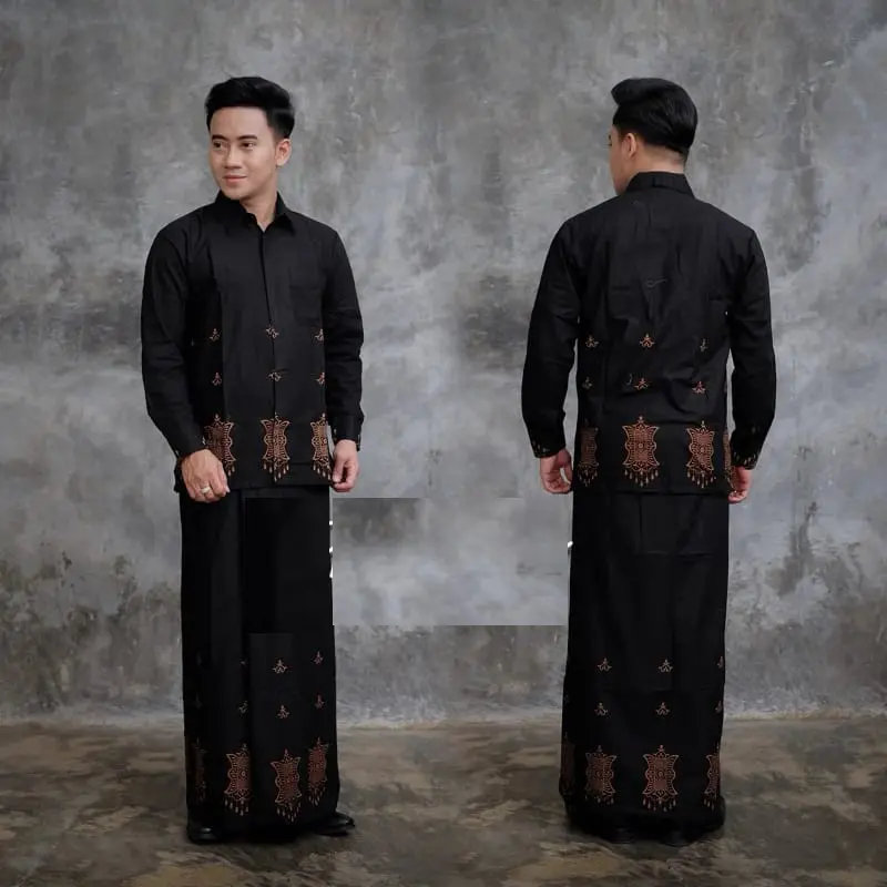 agms_ Baju Setelan Koko Pria Dewasa Stelan Sarung Remaja Laki Elegan Motif Batik Garis Premium Keren Muslim Formal Tangan Panjang Pendek Kain Katun Nyaman 6