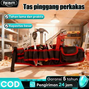 REAIM Tas Pinggang Perkakas - Tool Belt Waterproof dengan Selengkapnya Kantong & Sabuk Adjustable | Organizer Perkakas Tukang Listrik & Perbaikan Rumah | Anti Lembab & Sistem Quick-Access - Garansi 5 Tahun