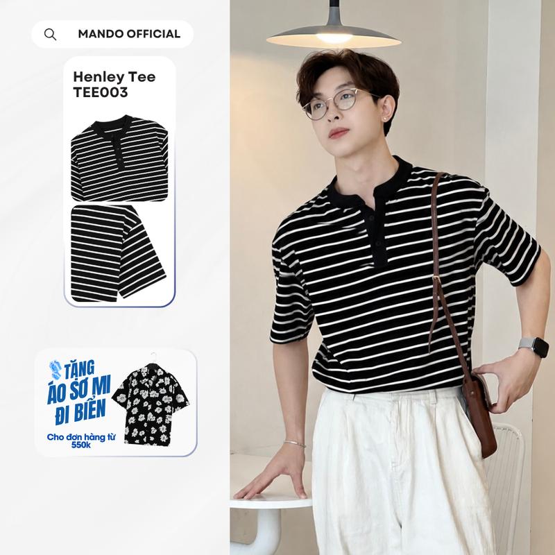 TEE003 Áo thun kẻ Cổ Tàu Henley-Tee chất liệu Cotton basic phong cách Hàn Quốc…