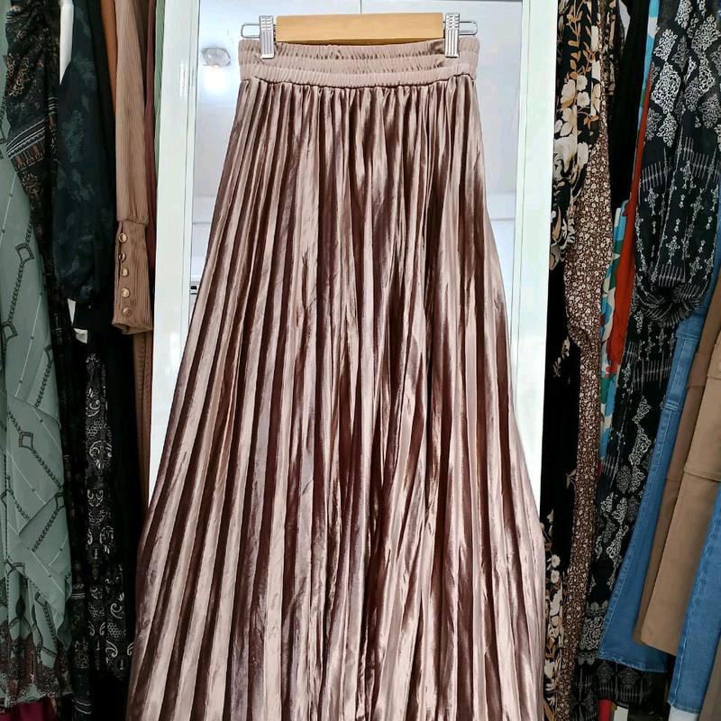 Rok plisket beludru kakya wanita moden dan kekinian free size quality premium Panjang 90cm 9