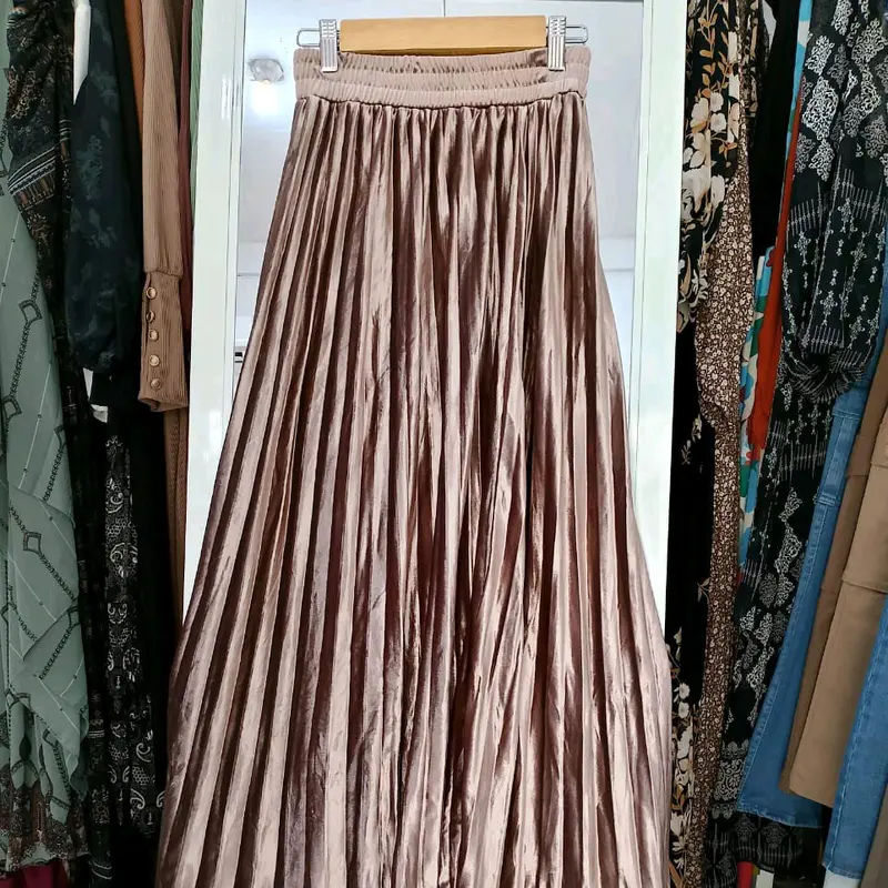 Rok plisket beludru kakya wanita moden dan kekinian free size quality premium Panjang 90cm 8