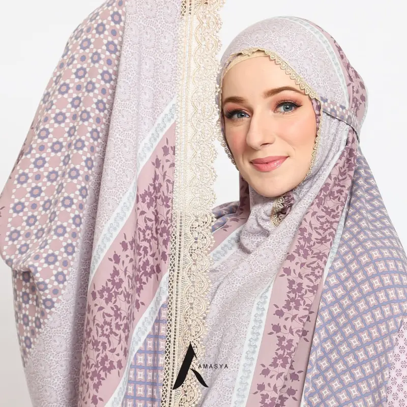 Amasya Kaluna Mukena Dewasa Premium Rayon Organic Atasan Bawahan Motif Renda Panjang Mewah Seserahan 7