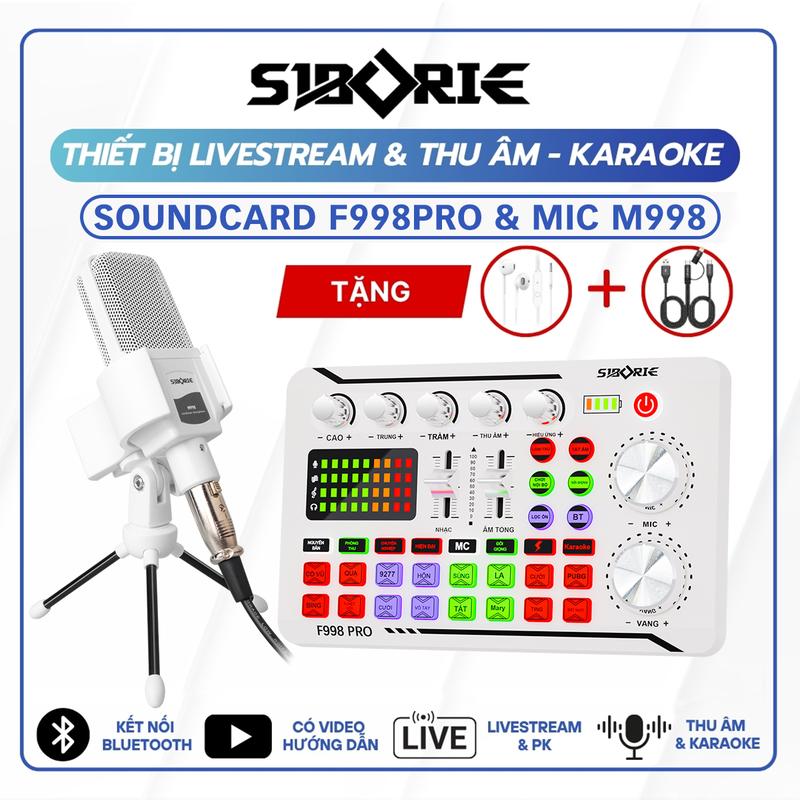 [SIBORIE - BẢN TIẾNG VIỆT] Bộ Mic Livestream Bluetooth Soundcard F998 Kết Hợp Mic M998 Kèm Phụ Kiện Tai Nghe Phụ Kiện Dây Sạc Tối Ưu Chất Lượng Âm Thanh micro livestream stream live mic thu âm hát live Bộ Soundcard Livestreams tích hợp nhiều hiệu ứng