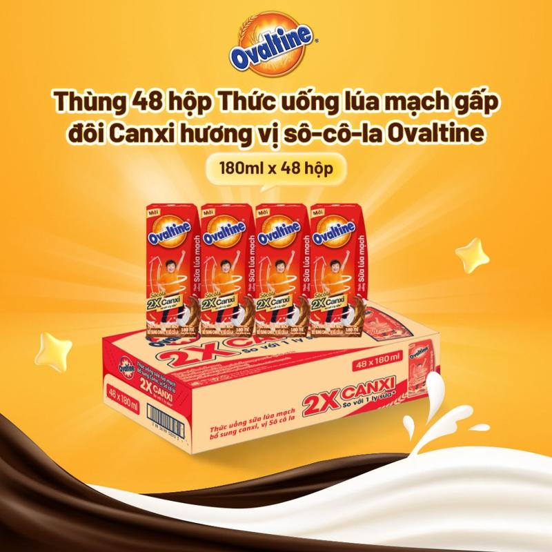 Thùng 48 hộp Thức uống lúa mạch gấp đôi Canxi hương vị sô-cô-la Ovaltine (180ml
