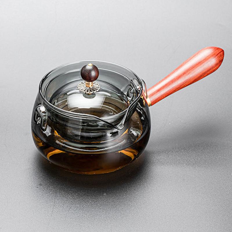 Tea Pot, High Borosilicate Glass Side Handle Brewing Tea Pot, Thickened Small Green Citrus Tea Pot, Wooden Handle Tea Pot, Glass Tea Set 1