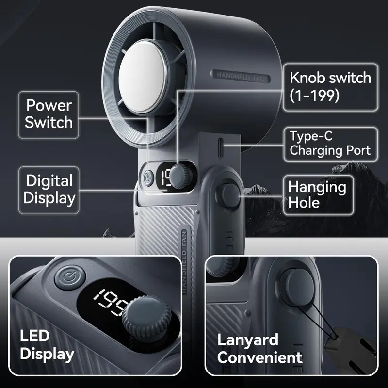 【COD】Kipas Mini angin portable Strong Wind 120 Daya tahan baterai yang kuat selama 16 jam Tampilan LED Kabel pengisi daya dan tali tangan gratis 8