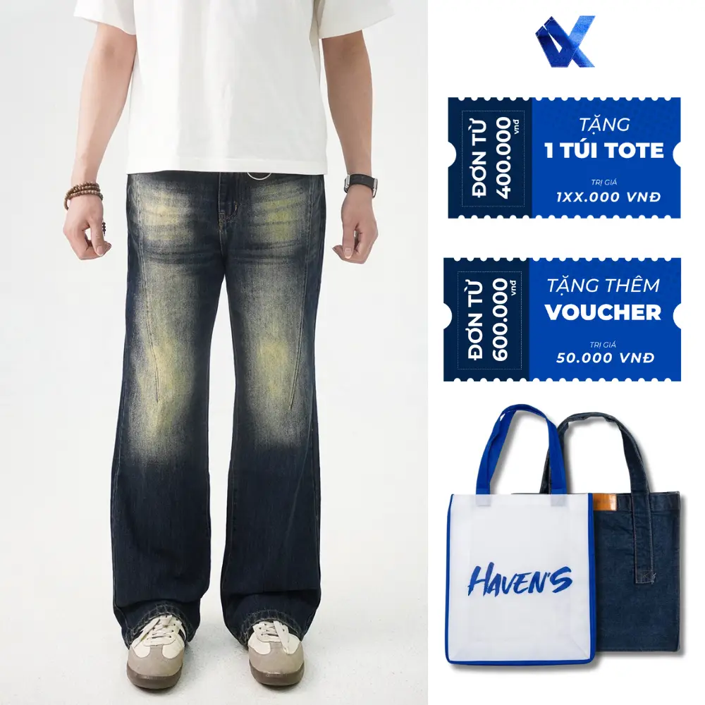 HAVEN'S | QUẦN JEANS LOE NHẸ Unisex FORM BOOTCUT CHIẾT LY ĐÙI HAVENS DENIM CAO CẤP