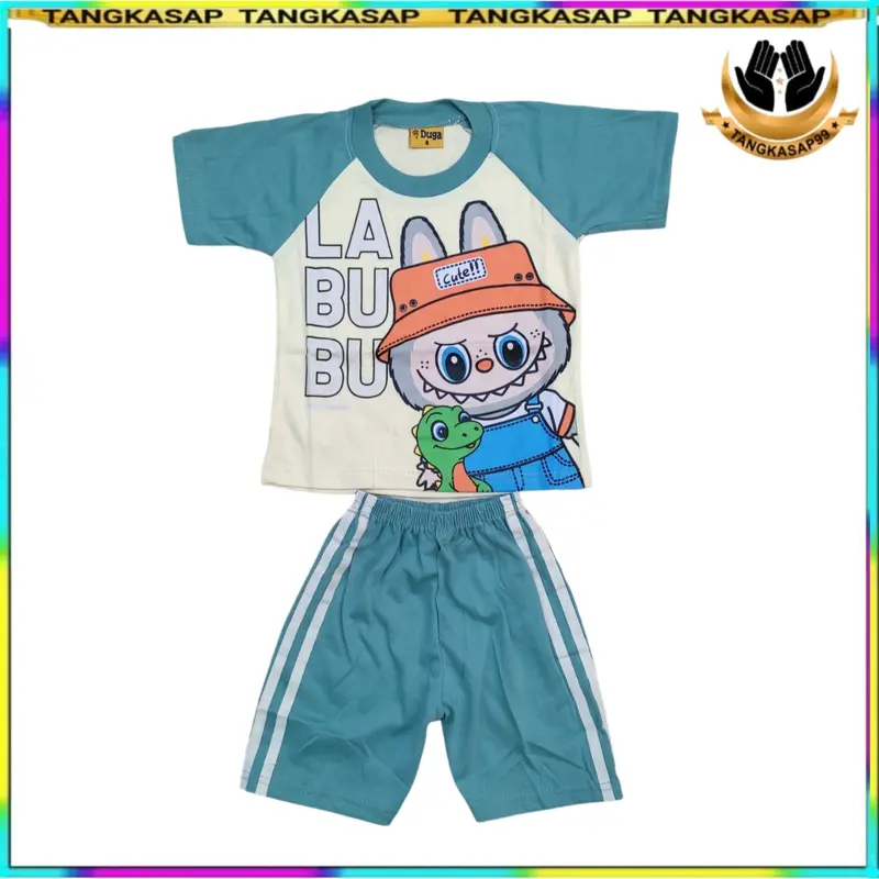 Setelan Anak Labubu Terbaru Lengan Pendek Pakaian Anak Unisek Katun  Tebal Adem - Tangkasap Celana Motif Baju Fashion 1