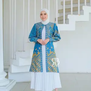 Atasan Kerja Batik Wanita Motif LUNNA - OUTER BATIK WANITA MODERN Cardigan - Baju Katun Prima Premium crop Trend Loose-fitting