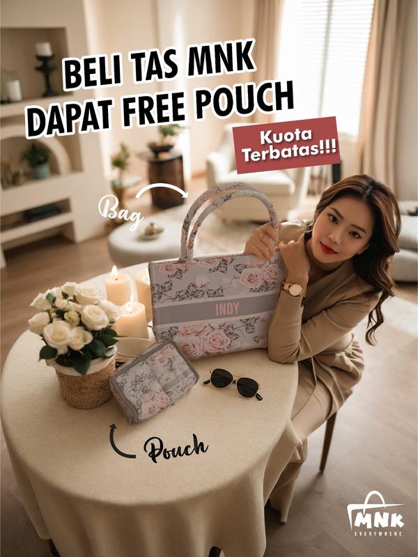 Totebag Kanvas MNK BAG PO Printing dengan Penutup Resleting dan Kancing Magnet Wanita - Ukuran Kecil, Medium, dan Besar - Kpop tote  bags 0