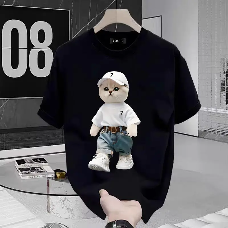 DeWardrobe Kaos Loose-Fit CAT Jeans White | Katun Premium Pria Wanita Unisex Lengan Pendek | Retro Streetwear Vintage Korean Style | COD