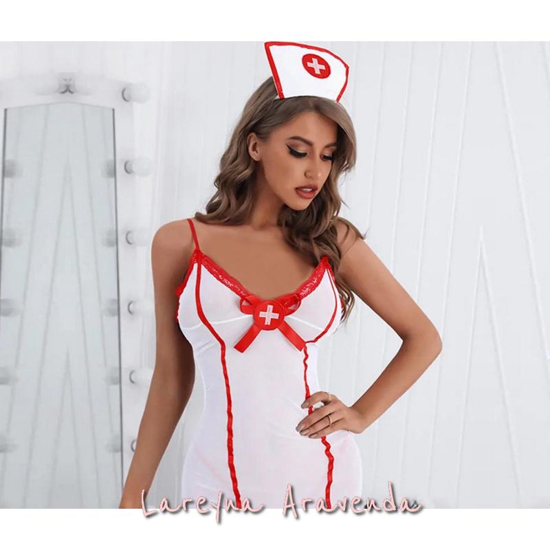 Lareyna Aravenda Set Lingerie + Bando + CD Kostum Gaun Suster Terawang LG233 1