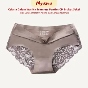 MYUZUU Celana Dalam Wanita CD CD043 Brief Seamless Bahan Ice Silk Aksen Lace untuk Wanita Fashion