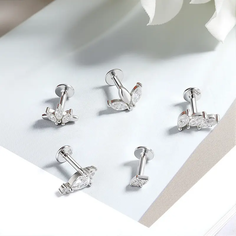 Smyoue Moissanite 100% S925 Piercing Stud Earring for Women Dainty Flat Ba Earring Cartilage Cute Piercing Stud Fine Jewelry