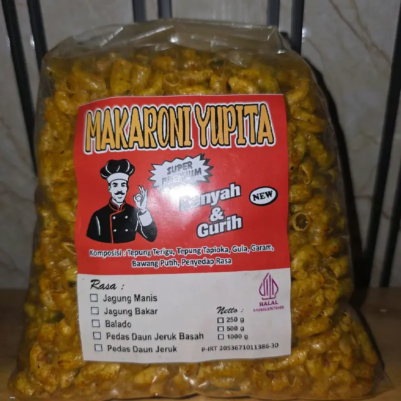 Yupita Snack Makaroni Cikruh Basah Lekoh Makanan Kering Crispy Pedas Cemilan Food Keripik 500gram Ijin BPOM Pirt Halal Camilan Spicy 3