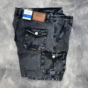Celana Cargo jeans jins Pendek Pria Cowok 28,29,30,31,32,33 Keren Hitam Dewasa