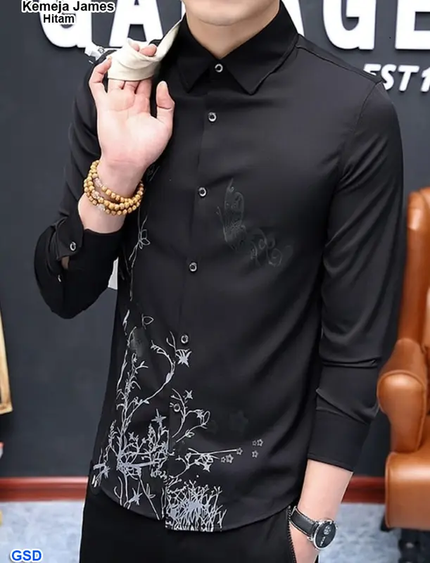 Kemeja Pria Lengan Panjang Motif Bunga Viral Katun Fit L /Fashion Pria Model Terbaru- Kemeja James 3