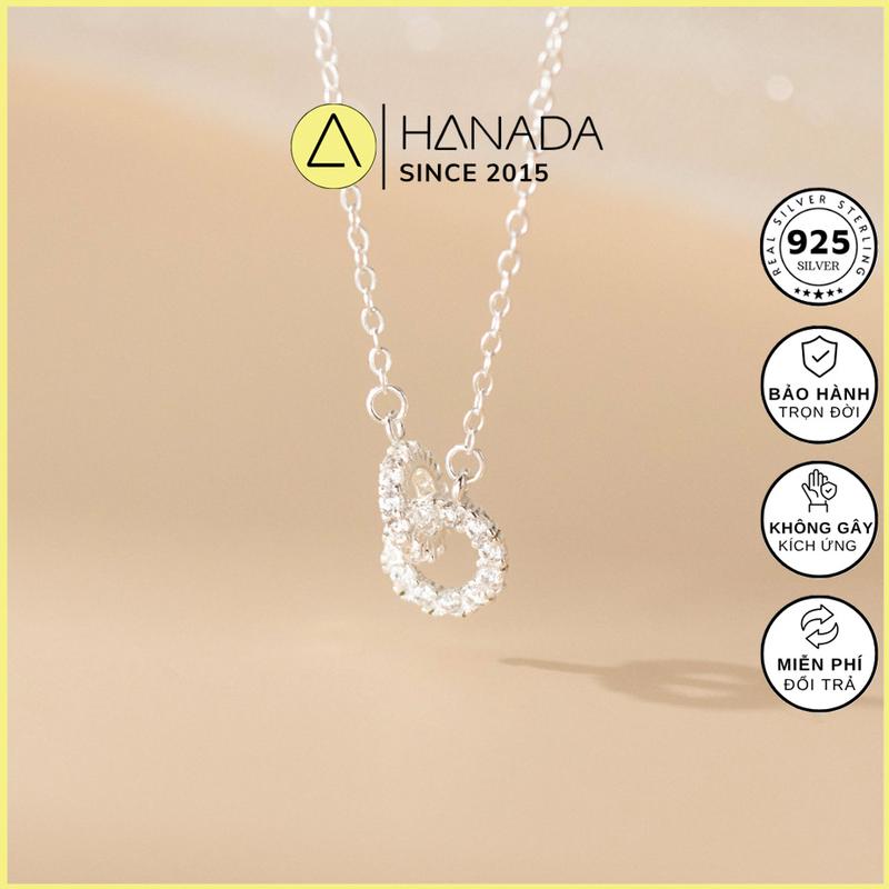 BH TRỌN ĐỜI Dây chuyền Bạc 925 Hanada Vòng Tròn Đôi Đính Đá Vòng Cổ 2582 H3