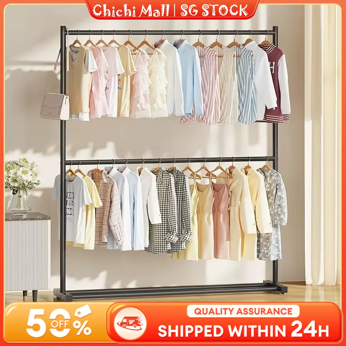 CC icon video play icon arrow left boldicon arrow right bold Product Information Section 2Layer Clothes Rack Hanger Rack Drying Rack Stainless Hanger for Clothes Rack Stand clothing rack Large Laundry Rack Accessory Iron Hangable Star clothes  drying