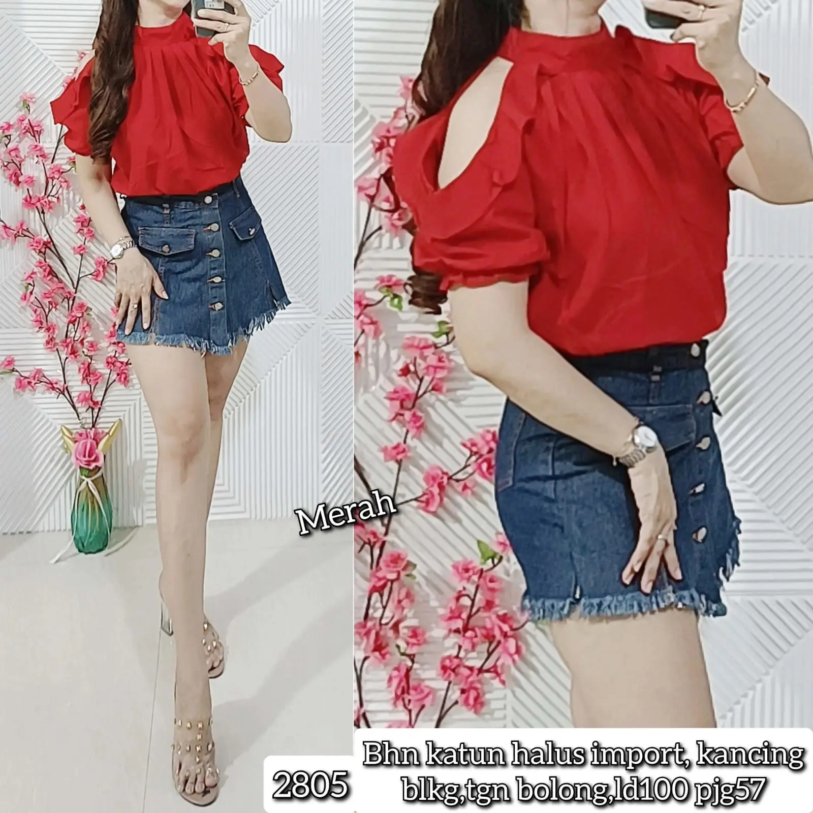 Atasan tangan bolong rumbai ,LD100 panjang 57 , bahan katun halus import 2805