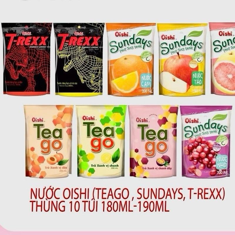 combo 10 túi Tặng quà - Nước Trái Cây Nước Tăng Lực Oishi Nhiều Vị túi 180ml kèm ống hút DATE MỚI - Nước Giải khát Tăng Lực Oishi vị trái cây